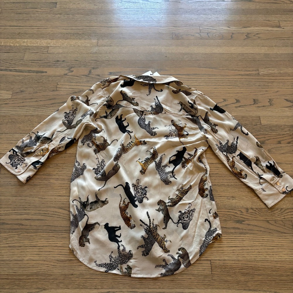L'AGENCE Women Brown Multi Animal Print Button Down Shirt Size M NWT - Picture 8 of 8